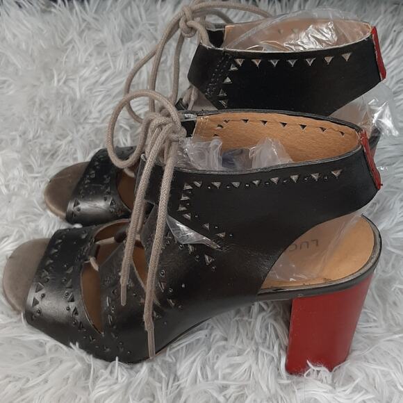 LUCKY BRAND TAFIA LACE UP LASER CUT-OUT STACKED HEELS CUSTOMIZED SIZE 8.5 - Picture 3 of 12